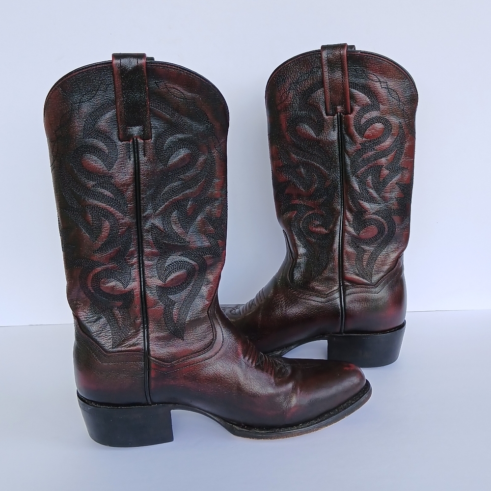 Dan Post Western Leather Cowboy Boots Cherry - Picture 6 of 9